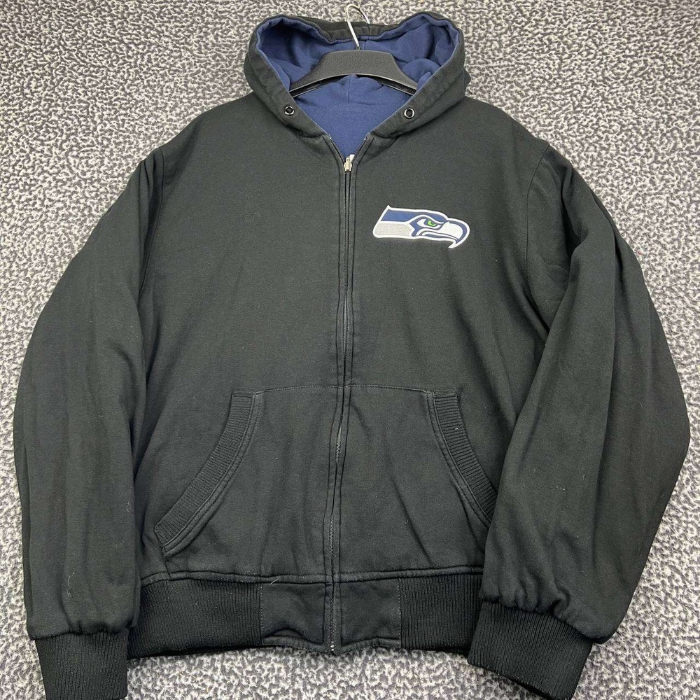 Seattle Seahawks Hoodie Jacket Men XL Blue Black NFL Reversible Full Zip - Picture 3 of 7